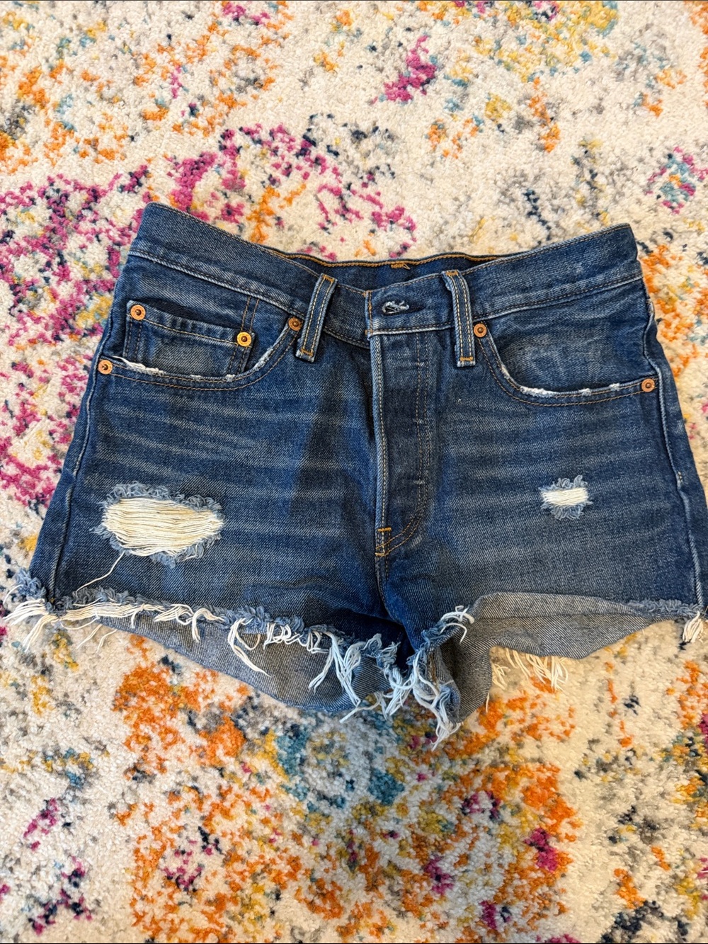 Levi's Dark Blue Distressed Denim Cutoff Shorts